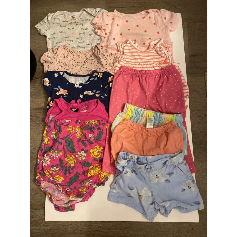 Baby Girl Clothing Lot Of 10 Pieces - Rompers Tops & Shorts - Sizes 18 MO